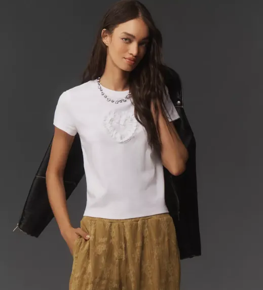 White Maeve Heart Ruffle Tee